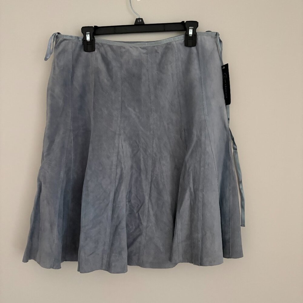 Context Women's Light blue/Grey A-line flare Suede Skirt Party Office Chic 14 - Picture 2 of 6